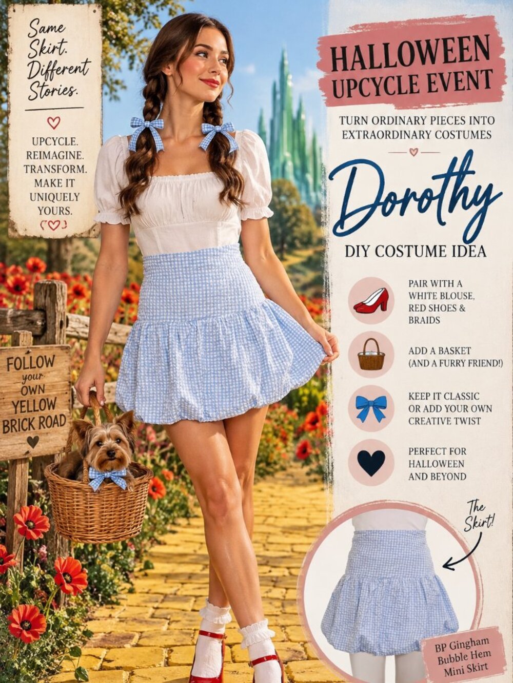 Halloween Upcycle Costume Base BP Gingham Bubble Hem Mini Skirt M Blue White NWT
